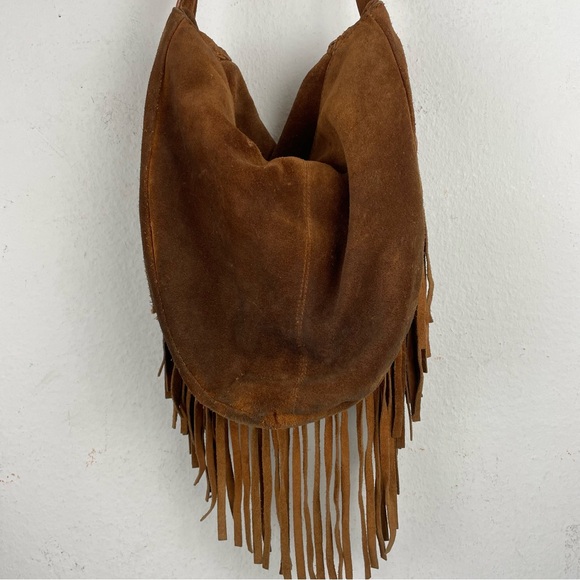 Vintage Suede Leather Fringed Shoulder Bag Boho - Picture 5 of 14
